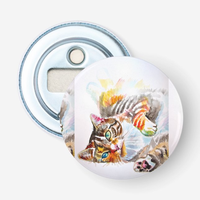 Tabby Cat Watercolour Cats Favour Floral Flower Bottle Opener (Front)