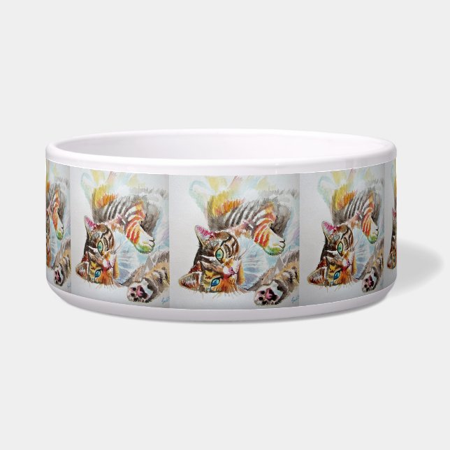 Tabby Cat Watercolour Cute Cats Art Large Pet Bowl (Front)