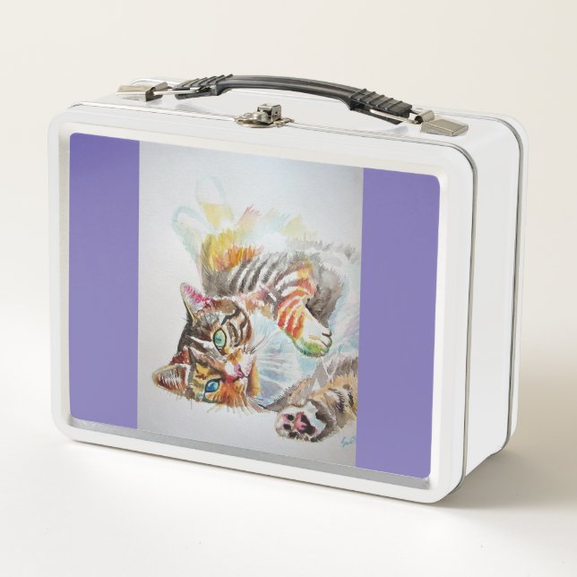 Tabby Cat Watercolour Cute Cats Art Lunch Box (Front)