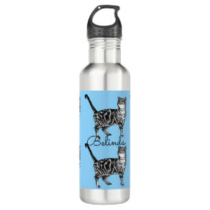 Tabby Cat Whimsical Light Blue Cats 710 Ml Water Bottle