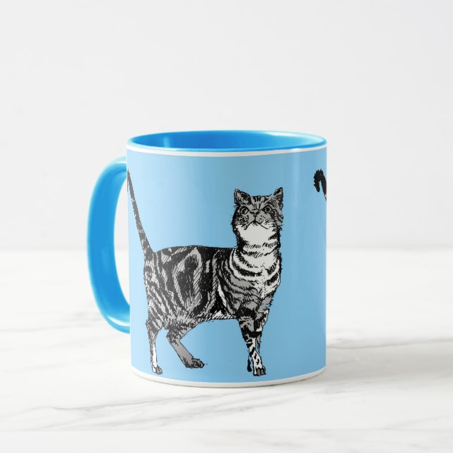 Tabby Cat Whimsical Light Blue Pastel Cats Art Mug (Front Left)