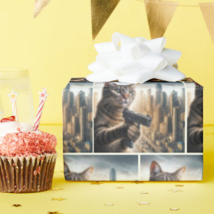 Tabby Cat with a Gun Wrapping Paper