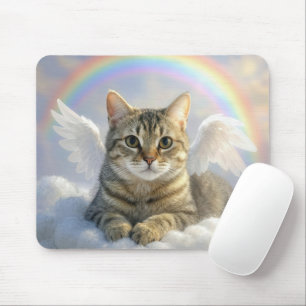 Tabby Cat With Angel Wings and Rainbow Mouse Pad