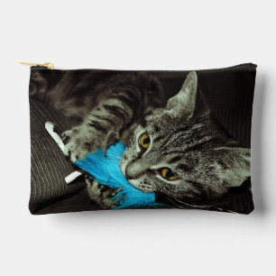 Tabby Cat with Feather by Shirley Taylor Accessory Pouch