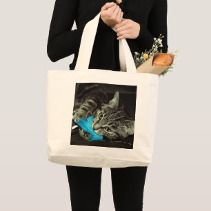 Tabby Cat with Feather by Shirley Taylor Large Tote Bag