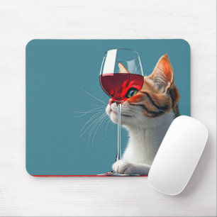 Tabby Cat With Glass of Red Wine Mouse Pad