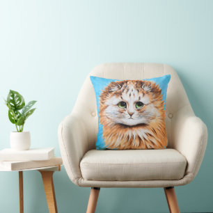 Tabby Cat With Green Eyes, Head Study by L. Wain Cushion