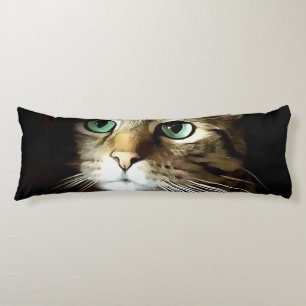 Tabby Cat With Green Eyes Isolated On Black Body Cushion
