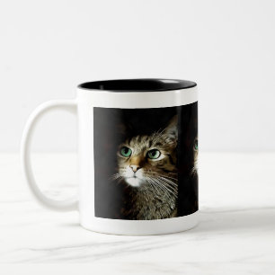 Tabby Cat With Green Eyes Isolated On Black Two-Tone Coffee Mug