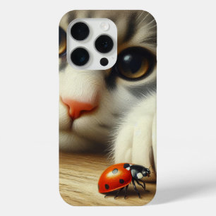 Tabby Cat With Ladybug iPhone 15 Pro Case