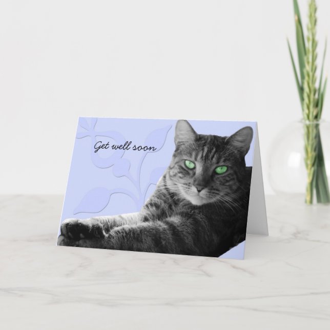 Tabby cat with paws crossed, Get well soon Card (Front)