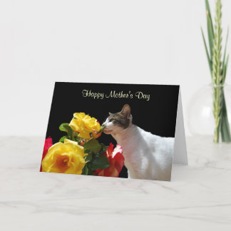 Tabby Cat with Roses Mother's Day Card