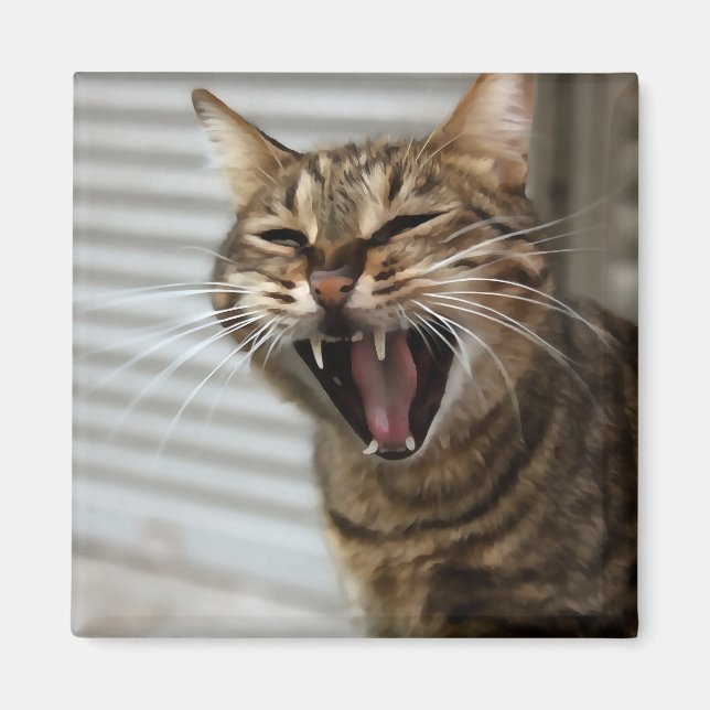 Tabby Cat Yawning Artistic Portrait Magnet (Front)