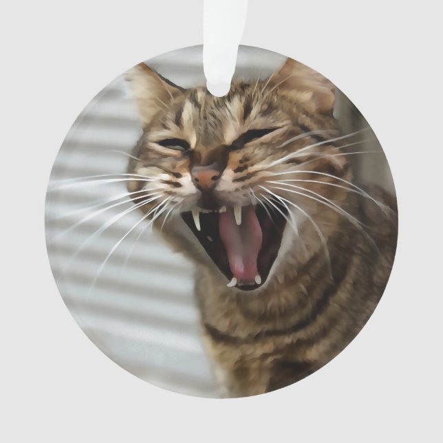 Tabby Cat Yawning Artistic Portrait Ornament (Front)