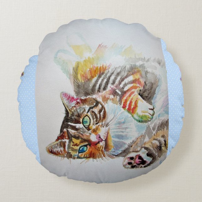 Tabby cats Cat Cute Funny Round Cushion (Front)
