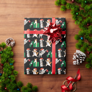 Tabby Cats Decorating Funny Silly Black Christmas Wrapping Paper