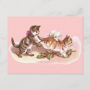 Tabby Cats & Holly Victorian Christmas Holiday Postcard