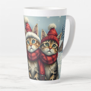 Tabby Cats in Preppy Winter Attire and Hat Winter Latte Mug