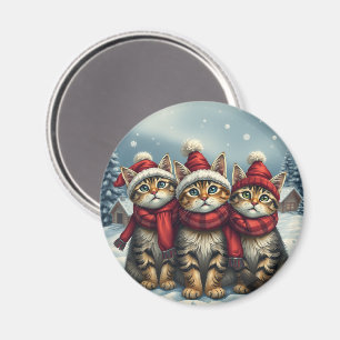 Tabby Cats in Preppy Winter Attire and Hat Winter Magnet