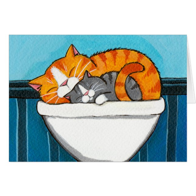 Tabby Cats in the Sink - Cat Art Blank Card (Front Horizontal)