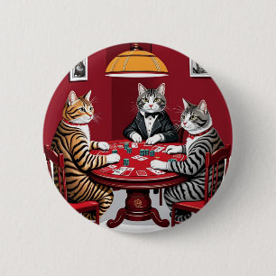 Tabby Cats Playing Poker 6 Cm Round Badge