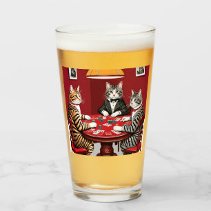Tabby Cats Playing Poker Glass
