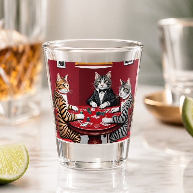 Tabby Cats Playing Poker Shot Glass (Creator Uploaded)