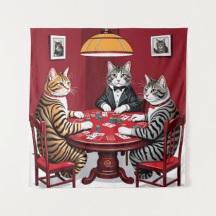 Tabby Cats Playing Poker Tapestry