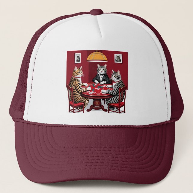 Tabby Cats Playing Poker Trucker Hat (Front)