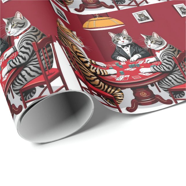 Tabby Cats Playing Poker Wrapping Paper (Roll Corner)