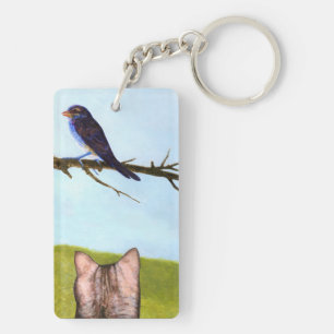 Tabby Cats Talk to Birds Key Ring
