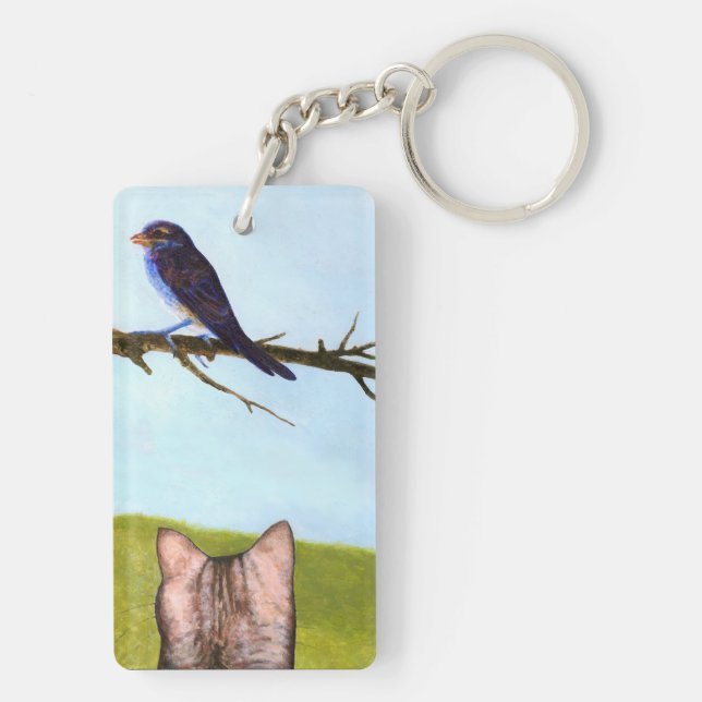 Tabby Cats Talk to Birds Key Ring (Back)