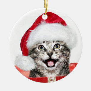 Tabby Christmas kitten Ceramic Tree Decoration