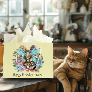 Tabby Fairy Cat Mushroom Floral Large Gift Bag