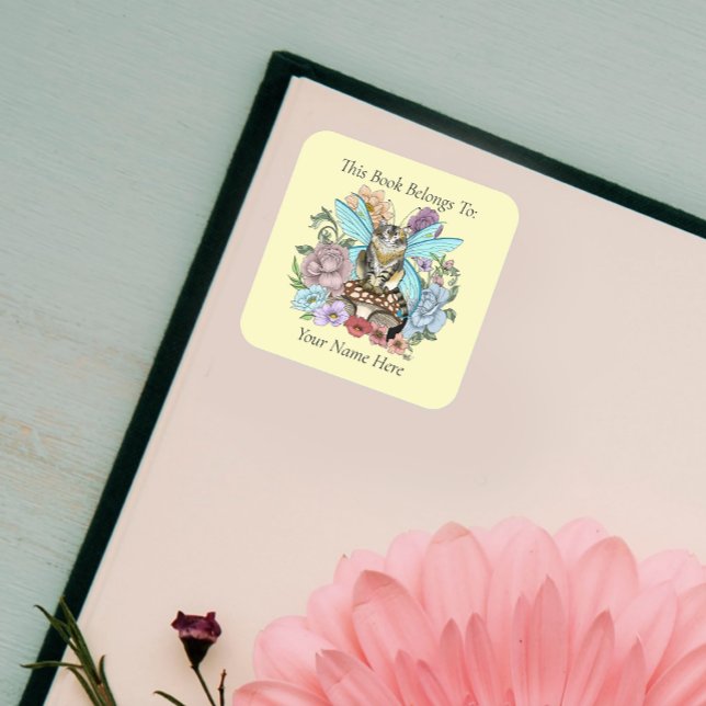 Tabby Fairy Cat Mushroom Floral Square Sticker (Creator Uploaded)