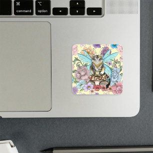 Tabby Fairy Cat Mushroom Floral Square Sticker