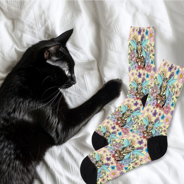 Tabby Fairy Cay Mushroom Floral Socks (Creator Uploaded)