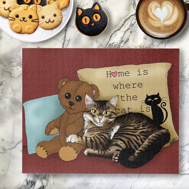 Tabby Home Burgundy Cat Jigsaw Puzzle (Creator Uploaded)
