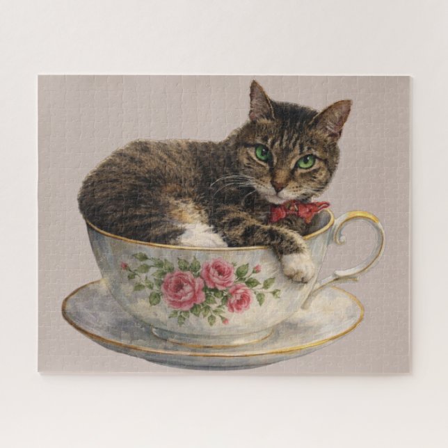 Tabby in a Teacup Jigsaw Puzzle (Horizontal)