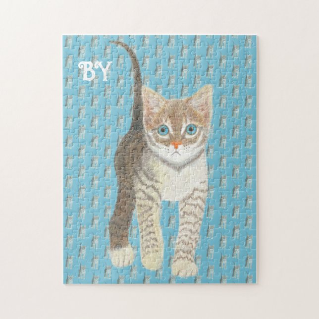 Tabby Kitten 11 x 14 Blue Jigsaw Puzzle (Vertical)