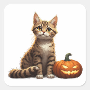 Tabby Kitten Autumn Halloween Theme 🎃 Square Sticker