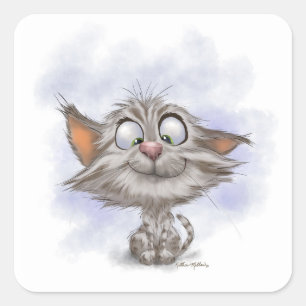 Tabby Kitten Cartoon Square Sticker