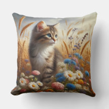 Tabby Kitten Cat Lover Floral 20x20 Cotton 