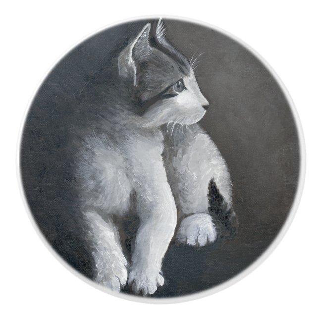 Tabby Kitten Ceramic Knob (Front)