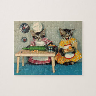 tabby kitten chef and tabby kitten assistant jigsaw puzzle