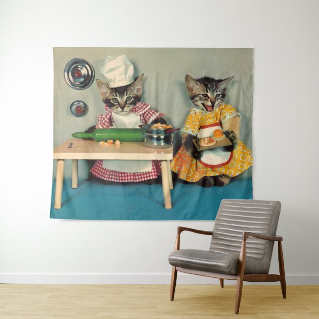 tabby kitten chef and tabby kitten assistant tapestry (In Situ (Horizontal))