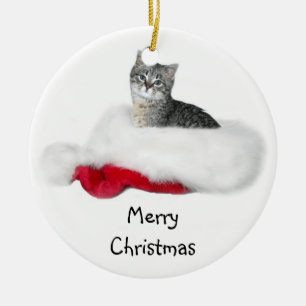 Tabby kitten Christmas Ceramic Tree Decoration