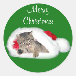 Tabby kitten Christmas Classic Round Sticker