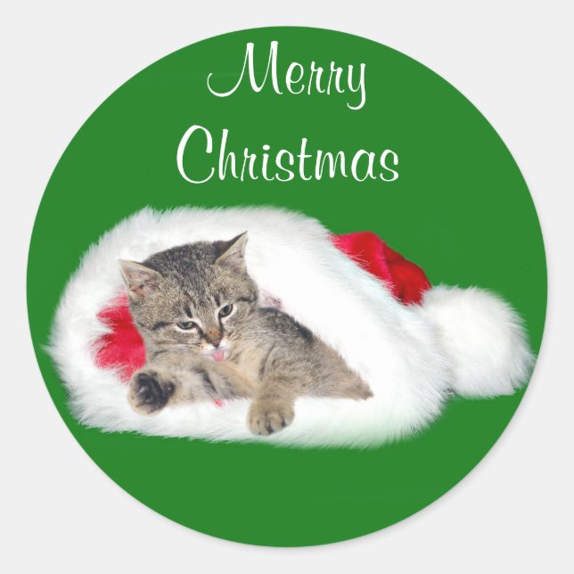 Tabby kitten Christmas Classic Round Sticker (Front)