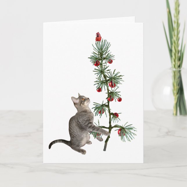 Tabby Kitten Christmas Tree Card (Front)